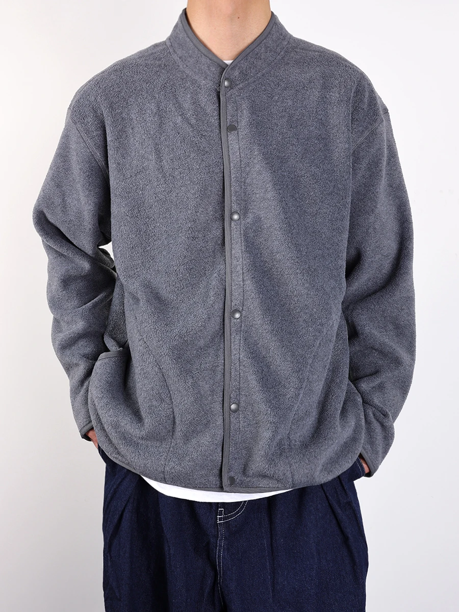 

Ретро-кардиган из флиса с воротником-стойкой, свободный крой, длинный рукав, мужская верхняя одежда, осень-зима, полиэстер, молодежный стиль