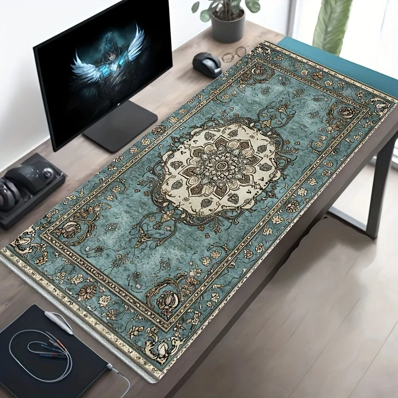 

Mousepad is anti-slip and features a blue Persian carpet with floral It is washable and suitable for PC players and desks