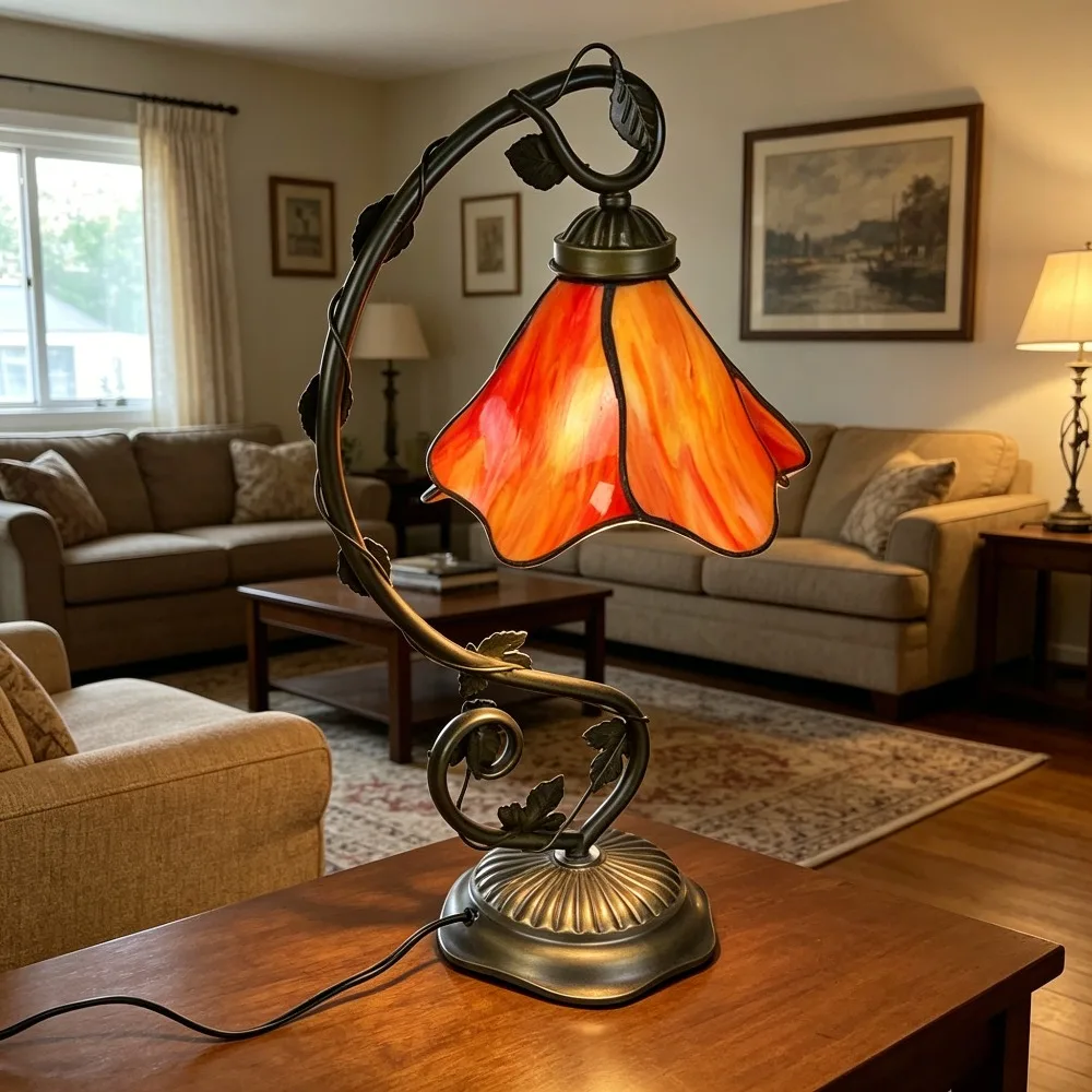 European Black Branch-shaped Resin LED E27 Table Lamps Petal Glass Lampshade Living Room Bedroom