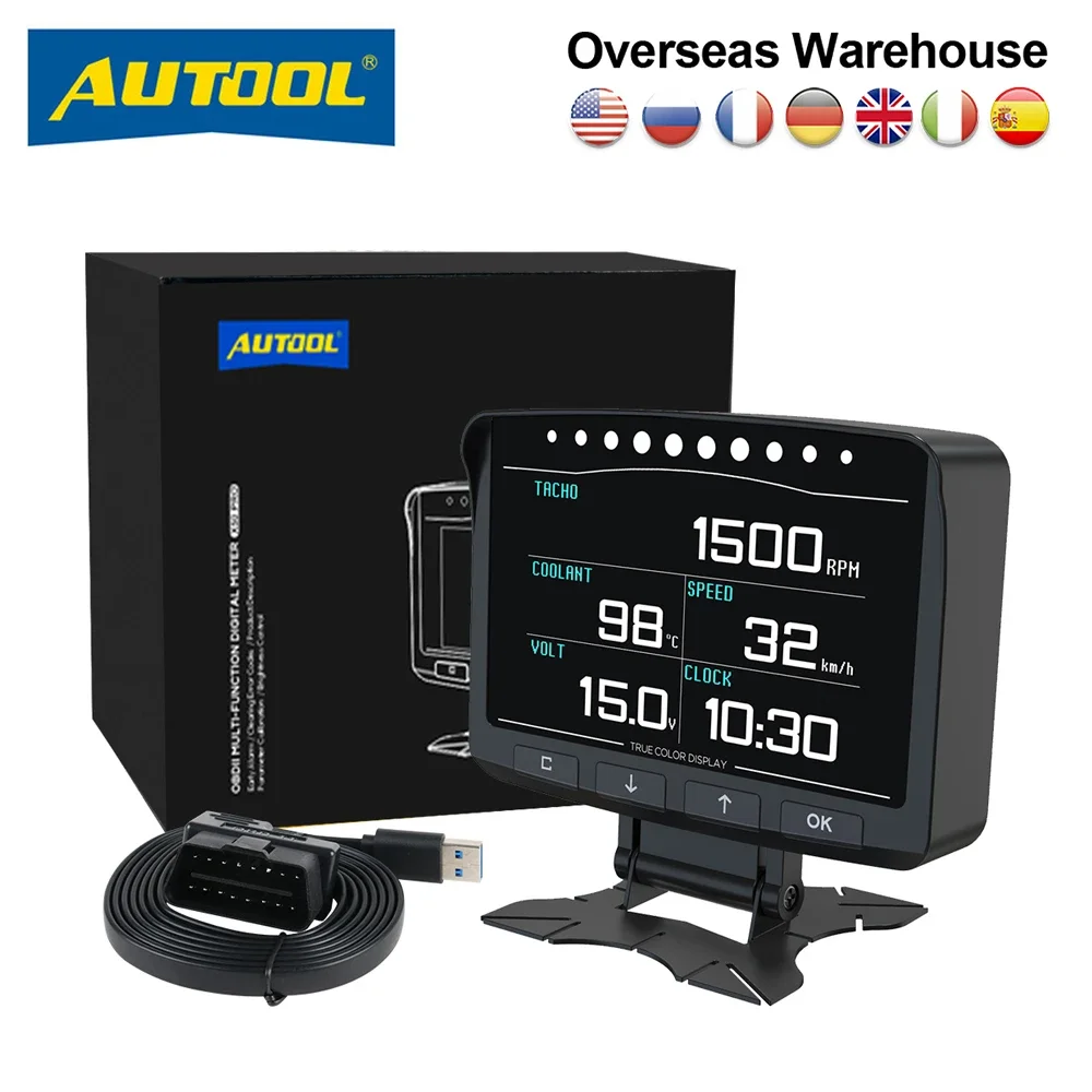 AUTOOL X50 Pro 12V Car Head-Up Computer HUD OBD2 II Fault Detection Fuel Pressure Display Speedmeter Voltmeter Temperature Alarm