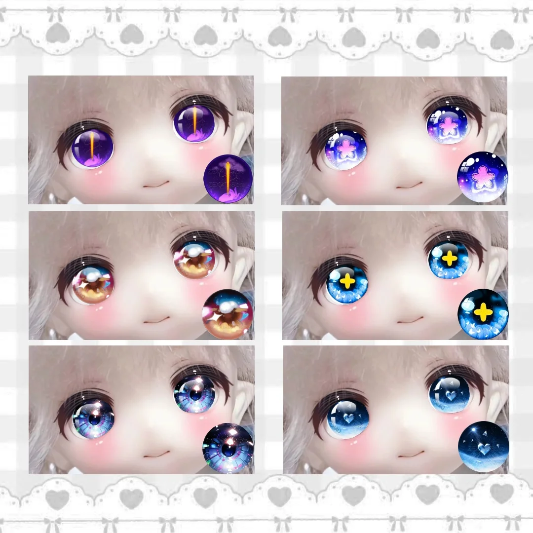 12PCS Creative Heart Shaped Pupils Shining Eyes Colorful Patterns Cartoon Anime Glass Eye Blythe Doll Pupils Eye Chips MS007