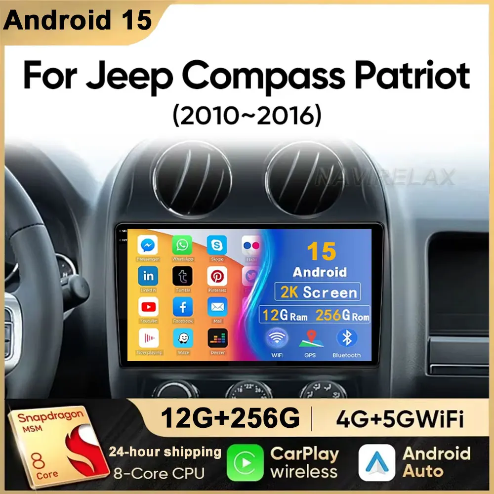 

Android15 video Player Car Radio For Jeep Compass Patriot 2010 - 2016 Autoradio Stereo 2 Din GPS Navigation Carplay DSP WIFI+4G