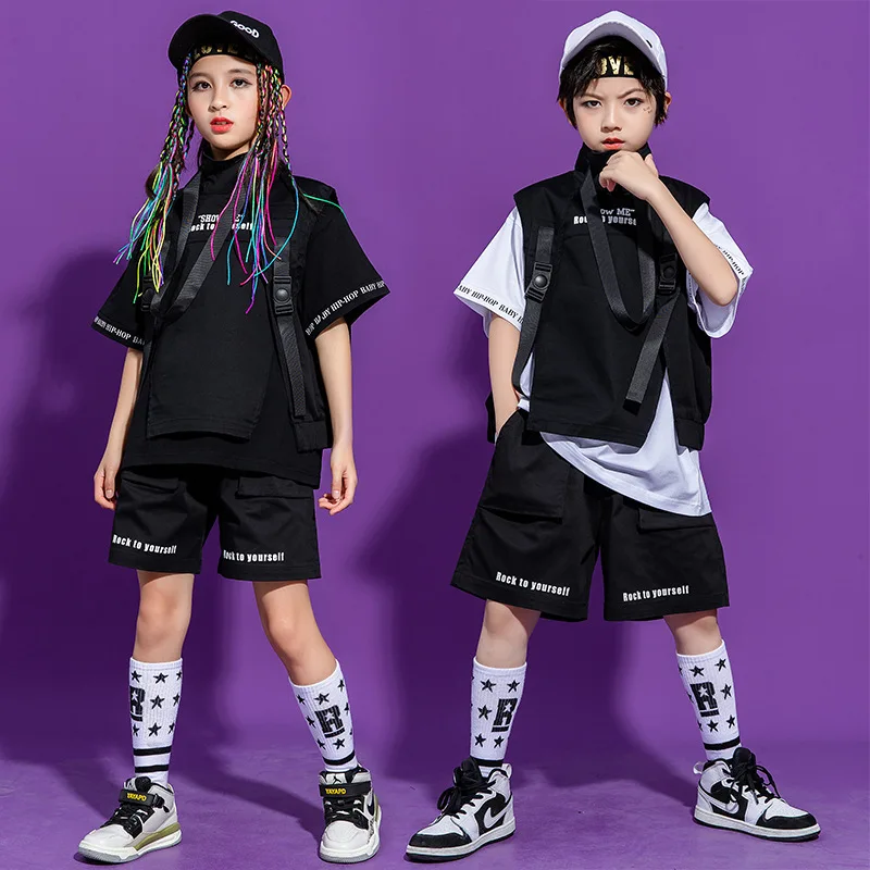 Kid Hip Hop Clothing Grahphic Tee Oversized T Shirt Sleeveless Jacket Green Summer Shorts for Girl Boy Dance Costume Clothes