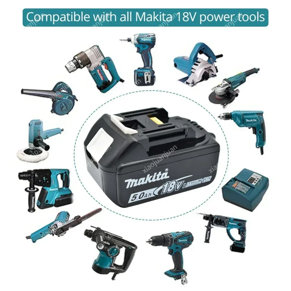 18โวลต์5000มิลลิแอมป์ต่อชั่วโมง Makita ของแท้พร้อมไฟ LED ลิเธียมไอออนทดแทน BL1860 BL1860B BL1850ลิเธียมไออน