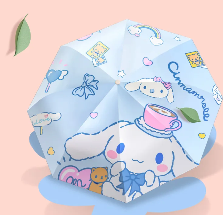 Paraguas Kawaii Sanrio Cinnamoroll totalmente automático, sombrilla plegable Anti-Uv, figuras de Anime, protector solar, Parasol, regalos para niñas