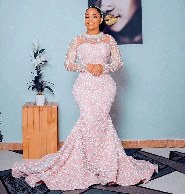 Vestidos de casamento africanos de renda sereia mangas compridas aso ebi vestidos de noiva femininos para meninas negras personalizados