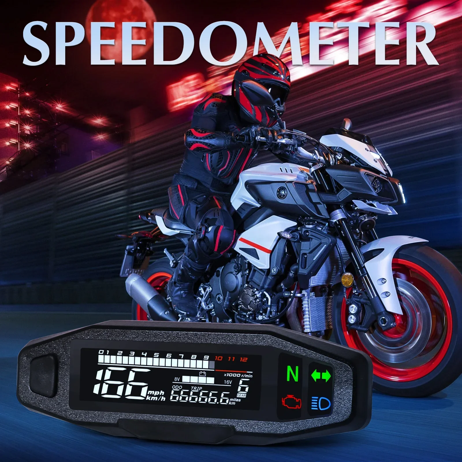 Motorcycle Digital Dashboard 12000 RPM Tachometer Speedometer with ODO/TRIP & Turn Signal Indicator - Universal LCD Panel for Cr image 5
