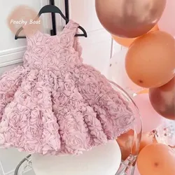 Fashion Baby Girl Princess 3D Flower Dress Infant Toddler Child Bow Vestido Sleeveless Birthday Evening Ball Gown Frocks1-14Y