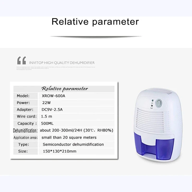 Mini Dehumidifier USB Portable Air Dryer Electric Cooling With 500ML Water Tank For Home Bedroom Kitchen Office Car