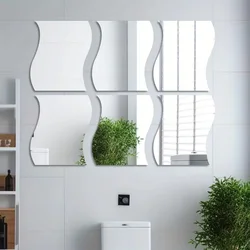 6pcs of 3D wave mirror wall stickers, detachable acrylic DIY decorative mirrors, living room entrance, bedroom bathroom stickers