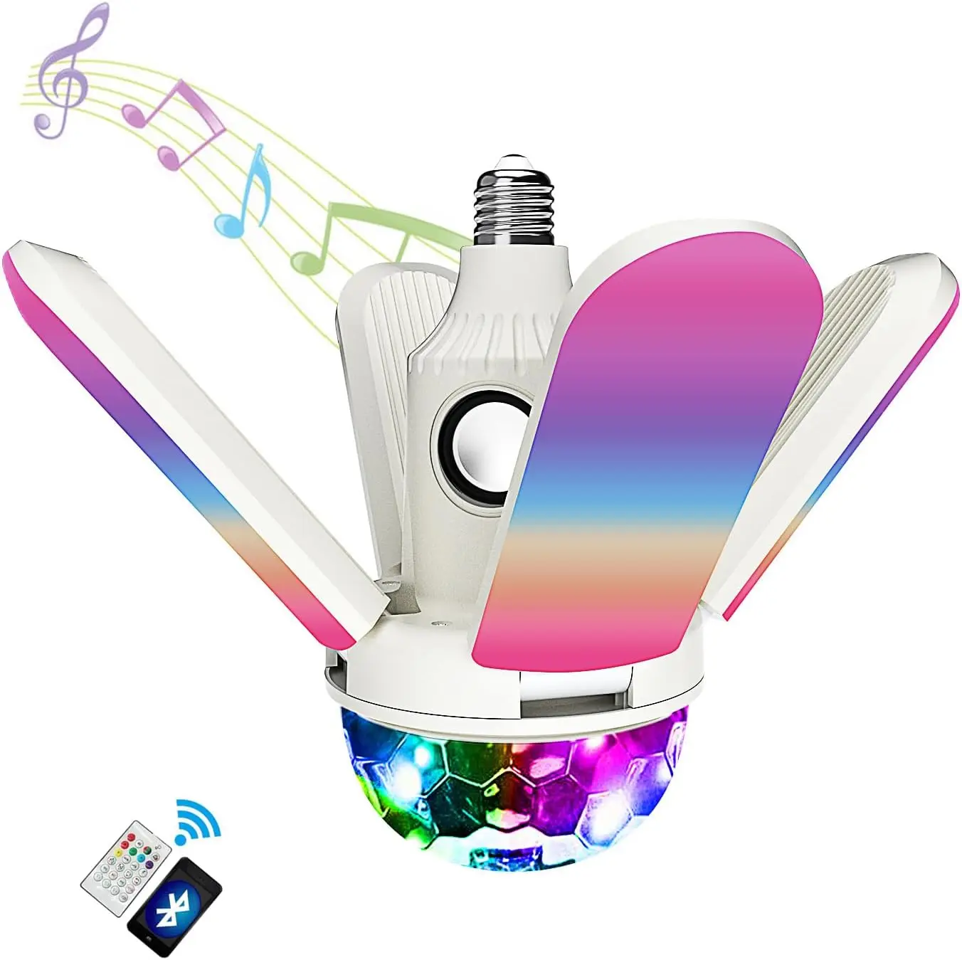 

AC85-265V RGB Light Bulbs with Bluetooth Speaker, E26/E27 Folding LED Lamp with Remote Control for Bedroom and Christmas Party