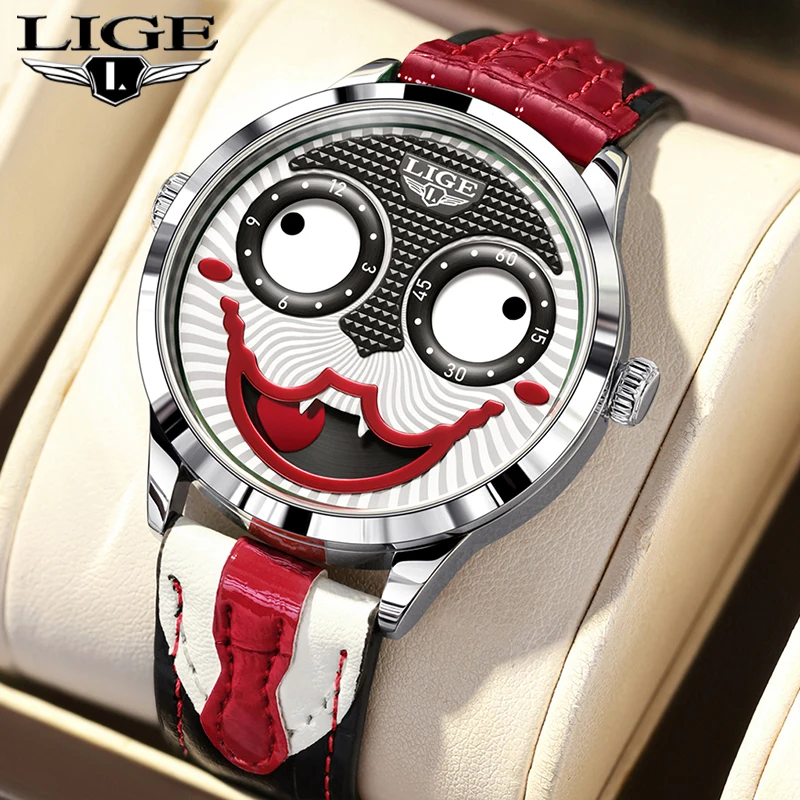

LIGE новые мужские часы модные индивидуальные кожаные часы клоуна для мужчин лучший бренд класса люкс спортивные водонепроницаемые мужские кварцевые наручные часы