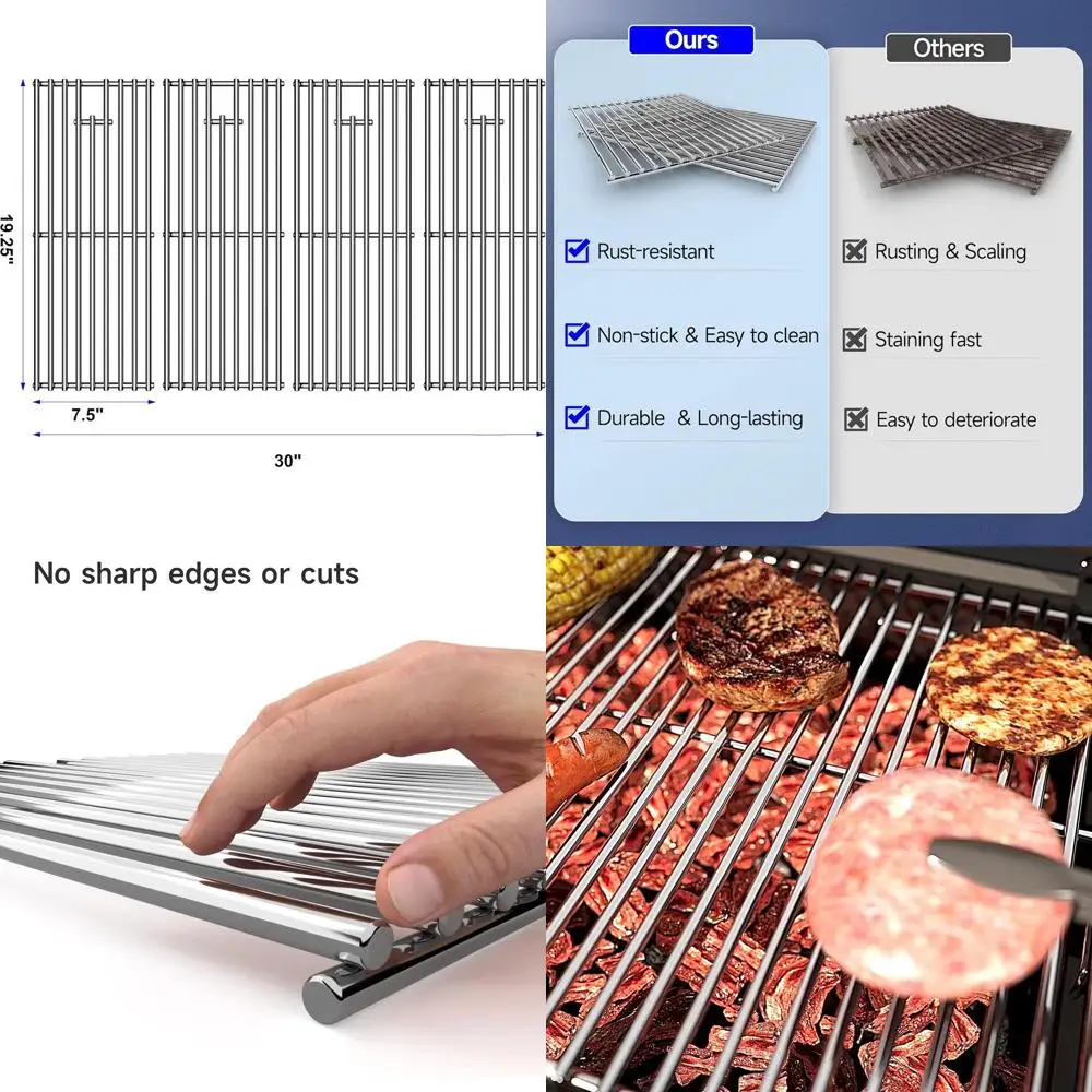 

Replacement Stainless Steel Grill Grates for 16517 Bull BBQ Angus, Brahma, Lonstar Select, Outlaw, Lonestar 7 Burner, 19.25 x 30