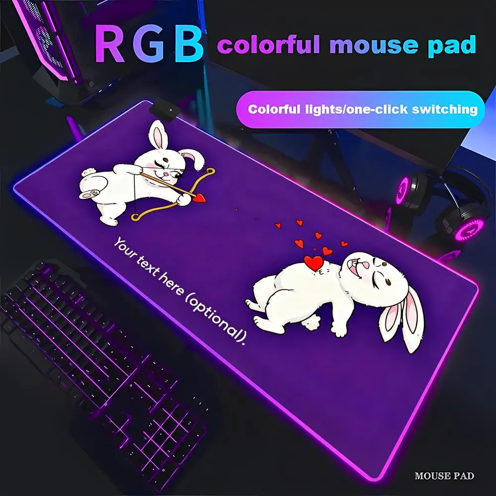 

HYBXAXC Cute Bunny Love Desk Mat Gaming Mouse Pad Non-Slip for RGB Gaming Pad HD Gamer Large LED Light PC pad Non-slip Decor