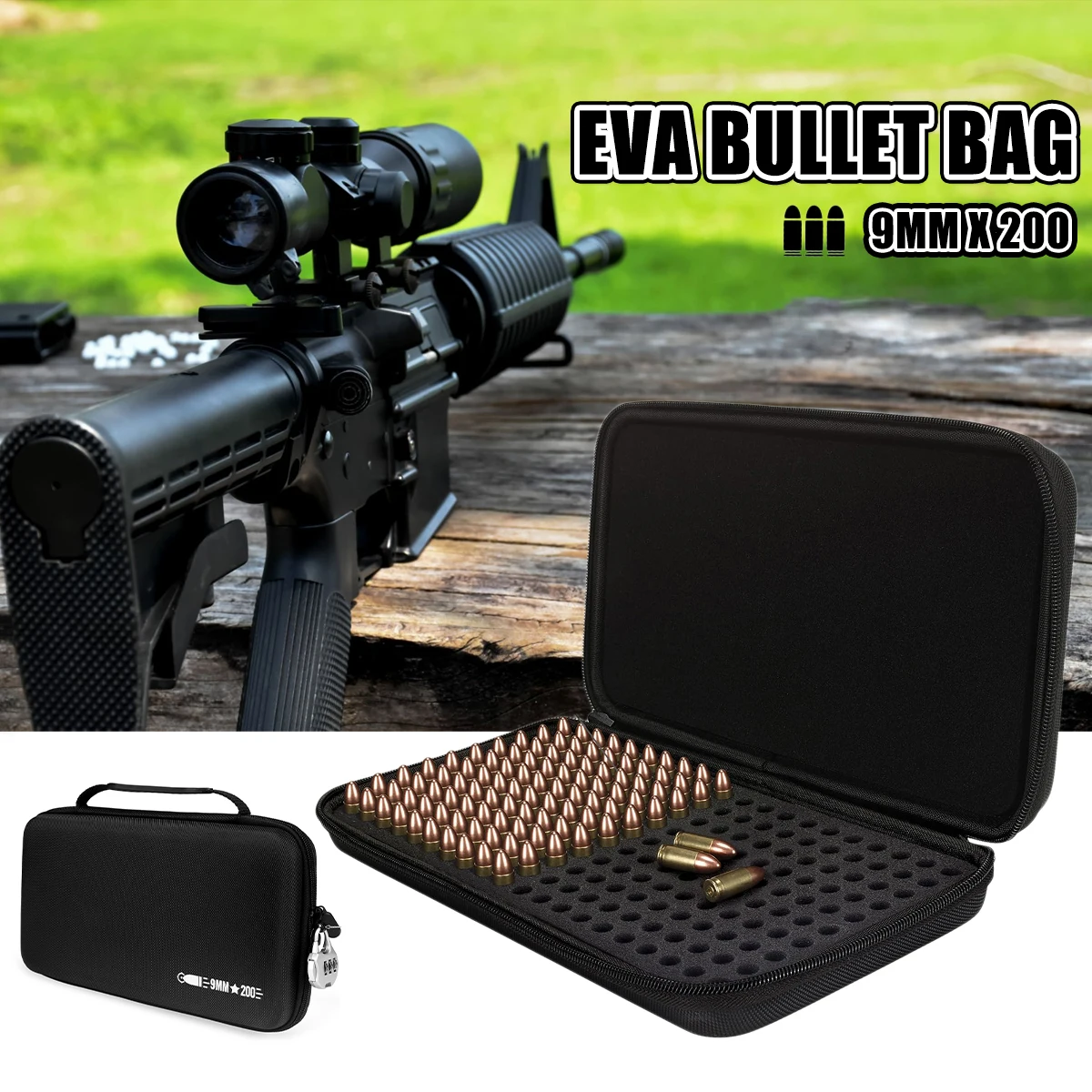 

200 Round 9MM Ammo Case Locking Travel Safe Storage Box Outdoor Hunting Range Shooting Bag for 9MM Luger 380 ACP 32 ACP 30 Luger