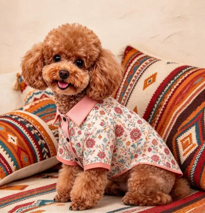 Bohemian Striped Floral Geometric Print Pet Shirt, Light Breathable Lapel Button Clothes for Dogs Cats