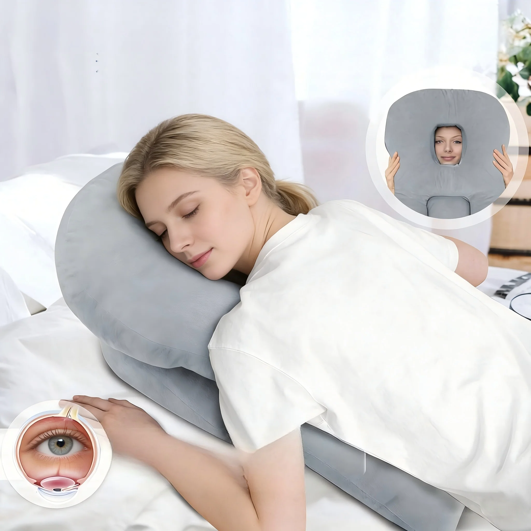 Face Down Pillow for Eye Surgery Recovery, Adjustable Airflow Soft Support, Stomach Sleeping Pillow