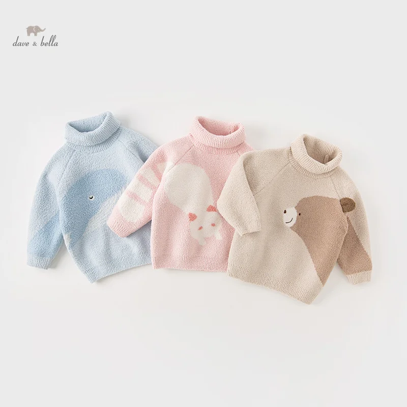 Dave Bella 2023 New Autumn Winter Girls Boys Baby Clothes Tops Undershirt Sweater Cartoon Turtleneck Fashion Casual DB4237172