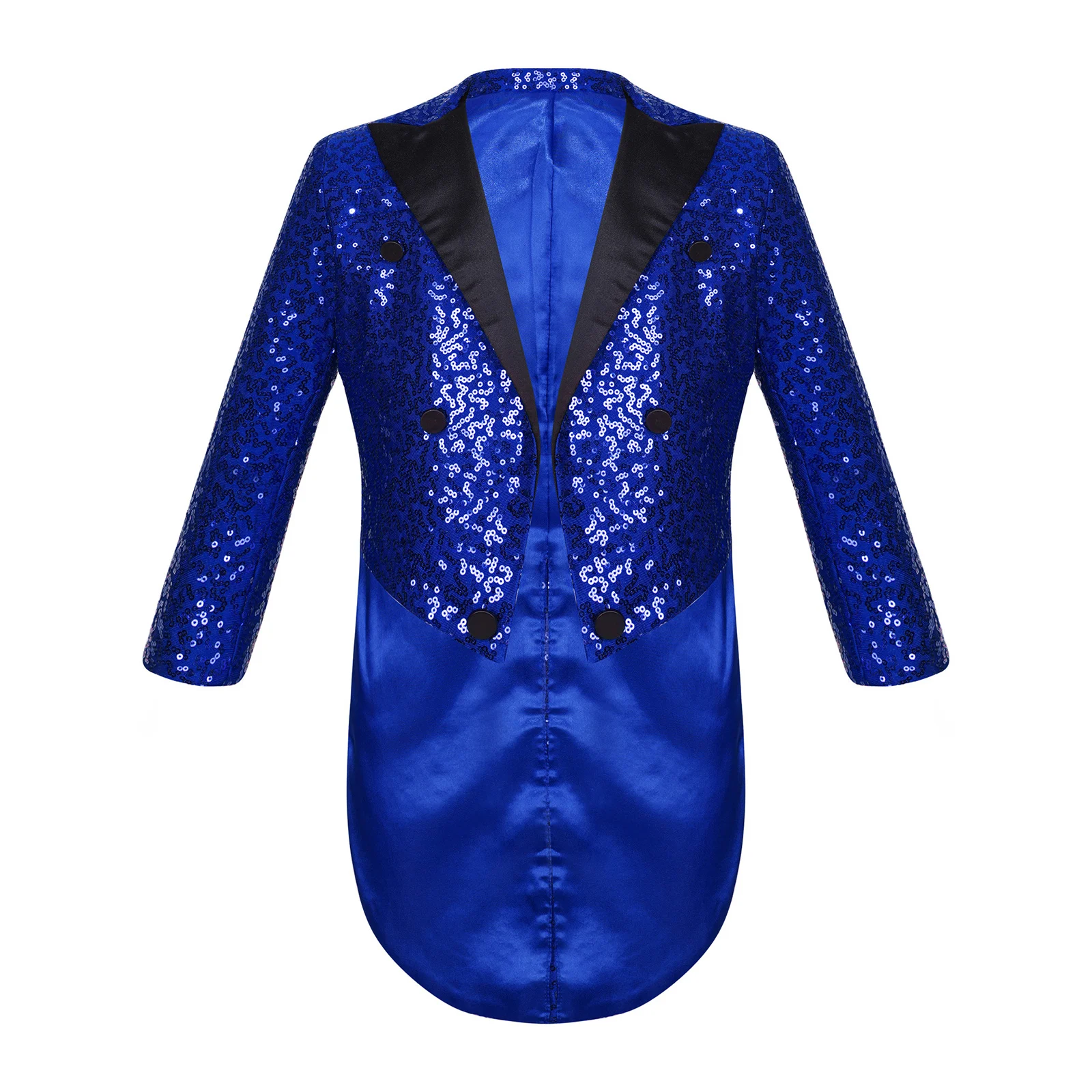 Kids Boys Full Sequin Tailcoat Satin Peaked Lapel Open Front Long Sleeve Blazer for Magic Shows Stage Performance