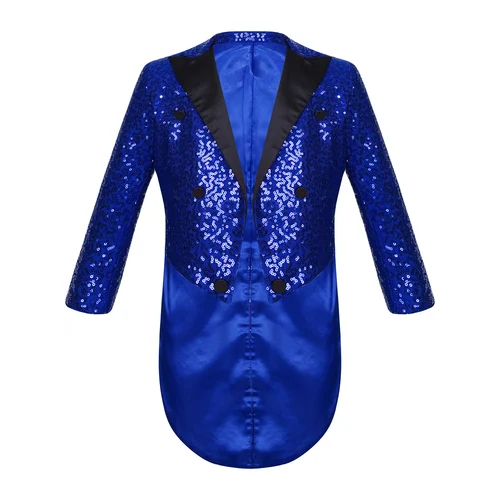 Imagen 2 del producto Chaqueta de esmoquin con cuello vuelto y lentejuelas para niños y adolescentes, abrigo de moda para fiesta temática de Halloween, Hip Hop, Jazz, salón de baile, brillante