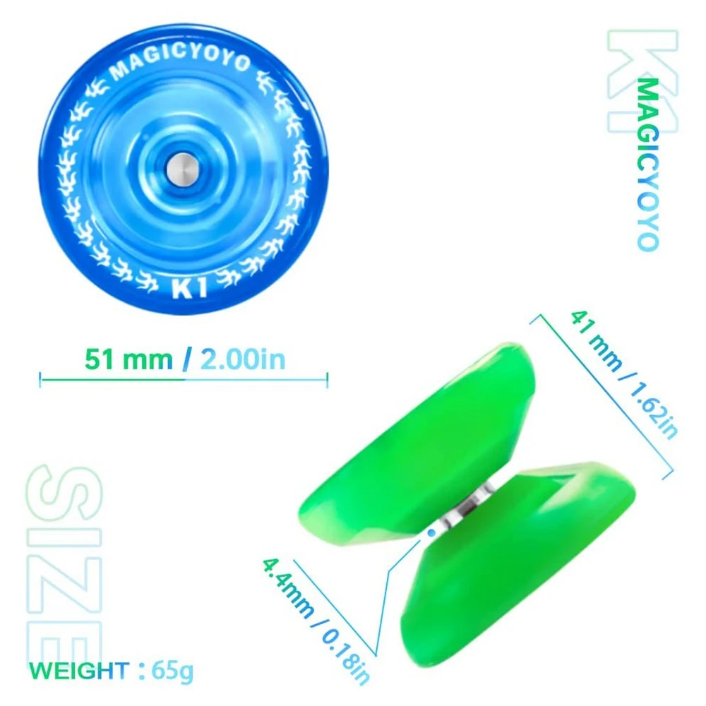 MAGICYOYO K1 Plus Professional Responsive Yoyo for Kids,Plastic Yoyo with Narrow C Bearing,Yoyo for Beginners (Blue&Green)