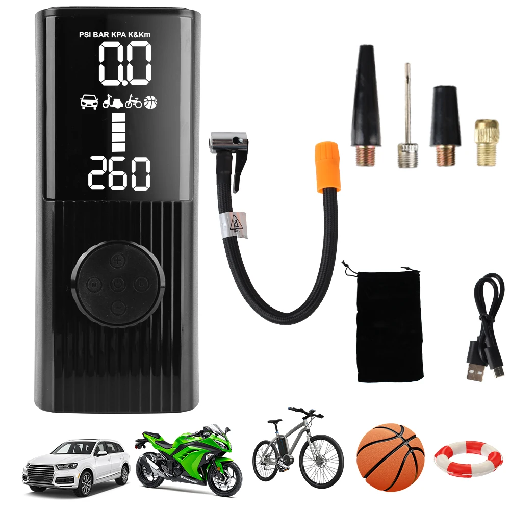 Car Air Compressor Tire Pressure Test Wireless Inflatable Pump 0-150psi/10bar Tire Air Pump Portable Inflator