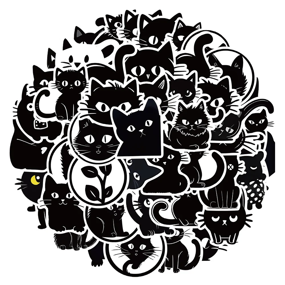 

10/30/50Pcs Funny Cartoon Black Cat Animal Stickers Cute Graffiti Decals Phone Diary Scrapbook Stationery Sticker Decoration Toy