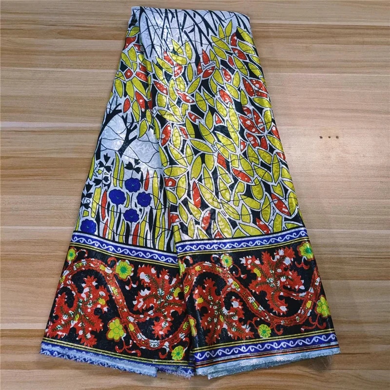 White Gold Line African Printing Brocade Jacquard Lace Fabric High Quality Nigerian Jacquard Silk Materials for Party P1124-4