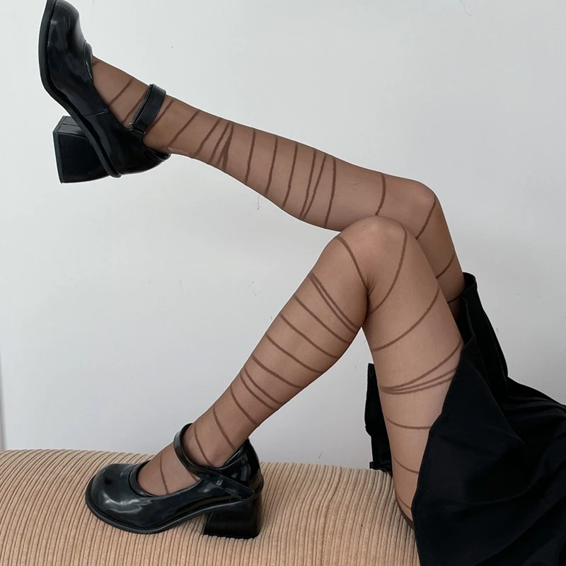 

2025 New Irregular Stripes Women Tights Punk Fashion Street Pantyhose Summer Spring Slimming Tight Leggings Woman Long Socks