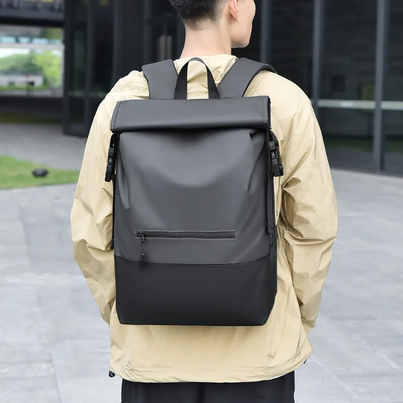 

Men Roll Top Backpack Business Travel Large Capacity Laptop Bag Fashion Commute Stylish