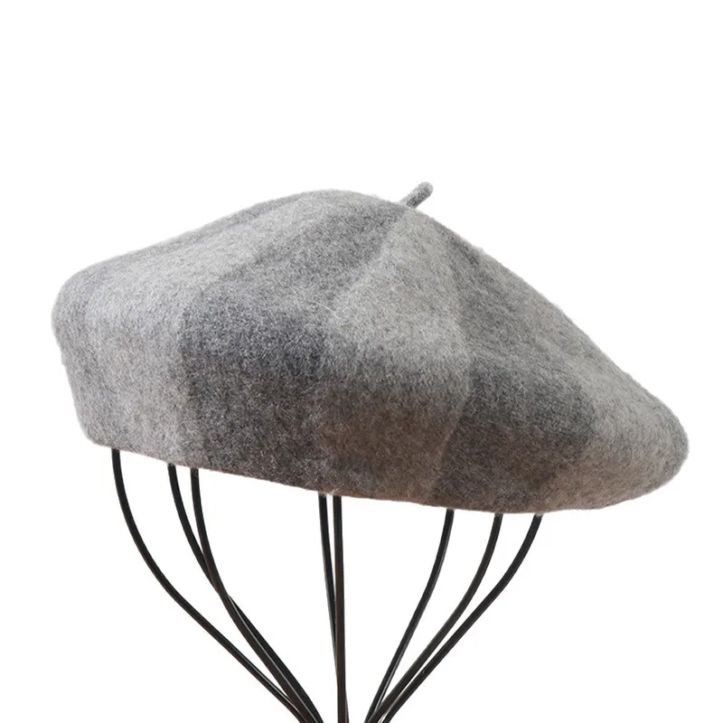 الخريف الشتاء قبعة صوف مسطحة أعلى اللون حظر الأزياء قبة ثلاثي الأبعاد الصوف قبعة الرسام البريطاني قبعة بونيه 4m771