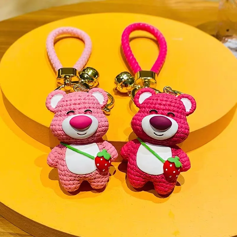 Internet Red Resin Strawberry Bear Keychain Cute Women's Bag Pendant Car Keyring Mobile Accessories Couple Pendant