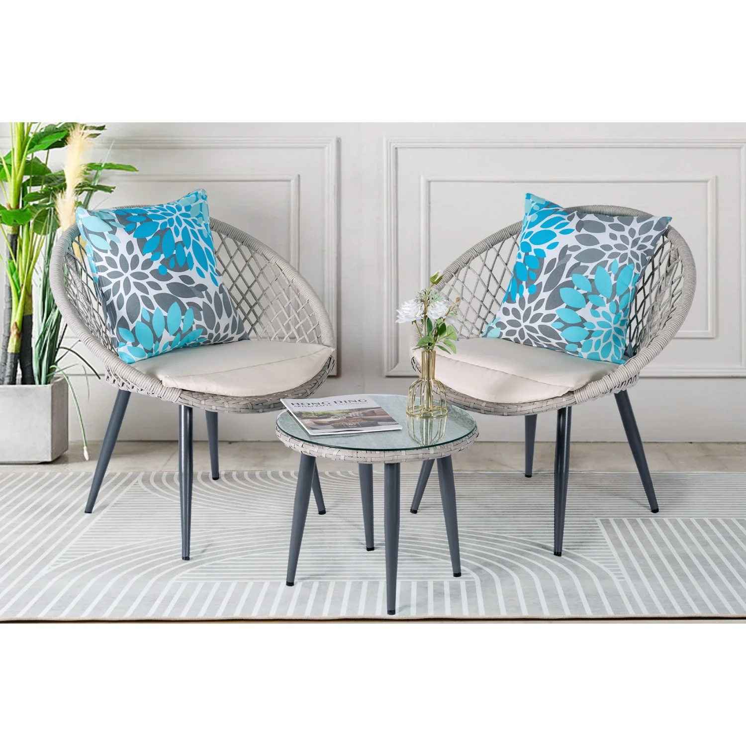 

Life Bistro Balcony Wicker Rattan Peacock Patio Outdoor Dining Cane Rattan Furniture Outdoor Chair