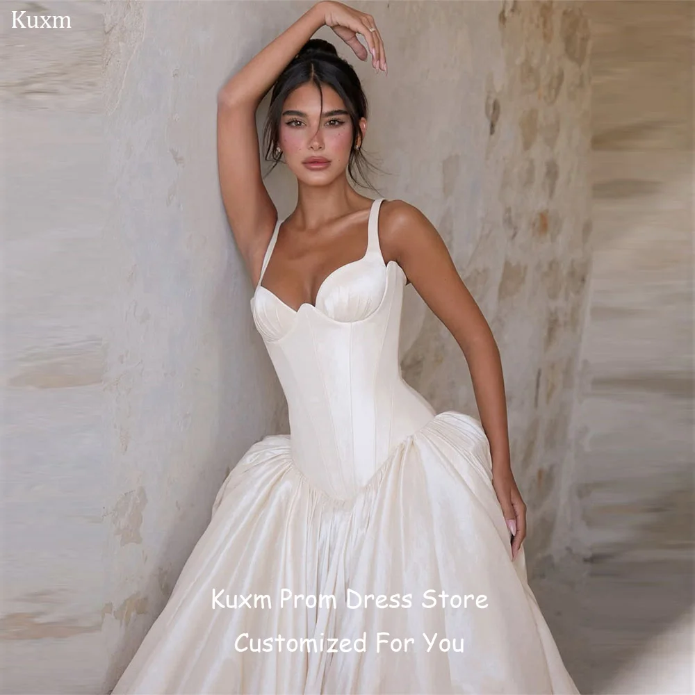 Kuxm Satin Elegant Wedding Dresses Bride Sweetheart Formal Vestidos De Novia Spaghetti Strap Floor Length Dress Customized