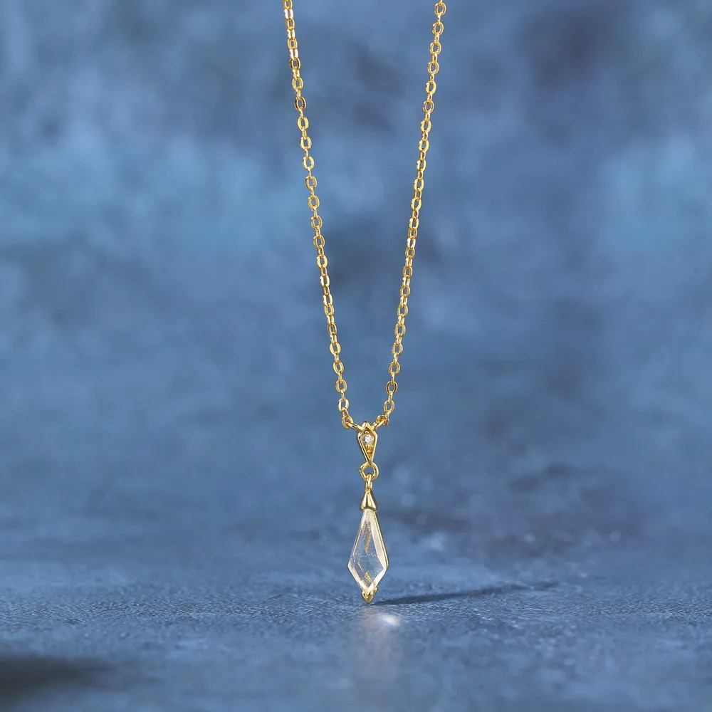 LAMOON Vintage Clear Crystal Pendant Long Necklac For Women 925 Sterling Silver 14k Gold Plated Fine Jewelry Wedding NI144