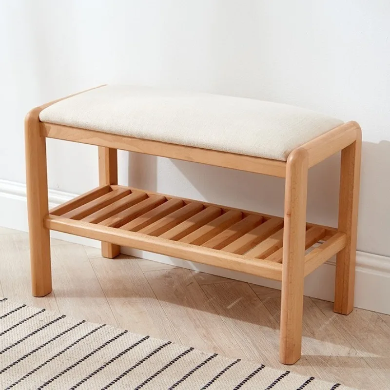 Solid Wood Shoe Changing Stool Rectangular Stools with Storage Space Luxury Portable Benches Modern Nordic Storage Furniture