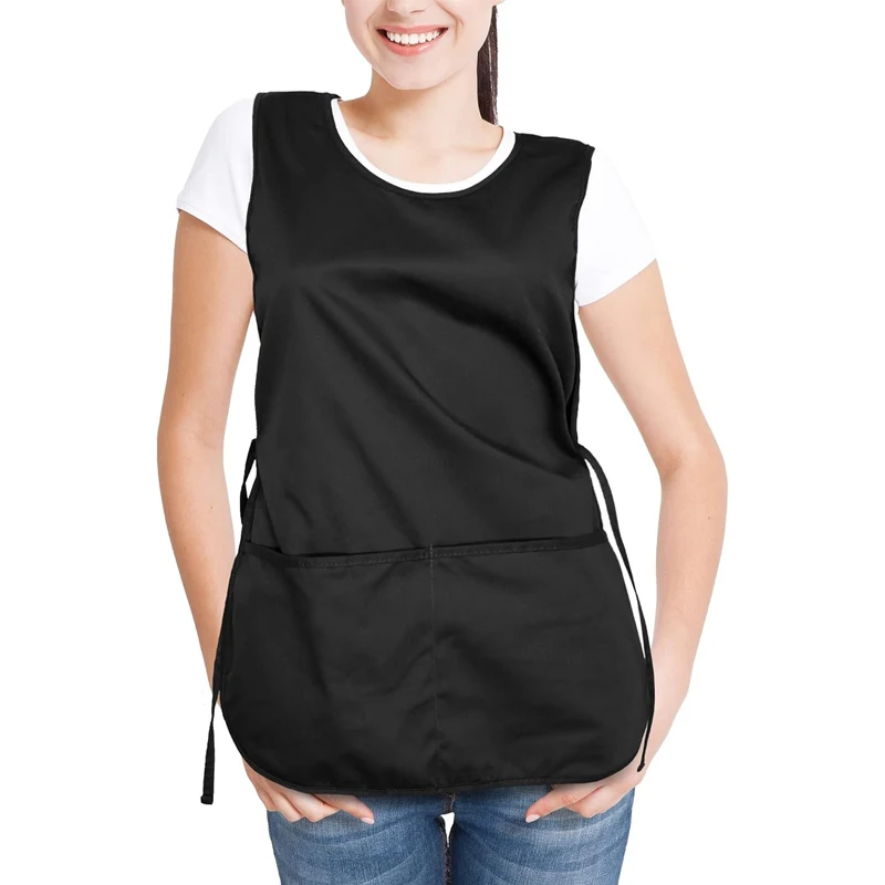 

Black Apron with 2 Deep Pockets, Adjustable Side Ties, Lightweight for Cooking, Gardening, Cleaning & Salon Use