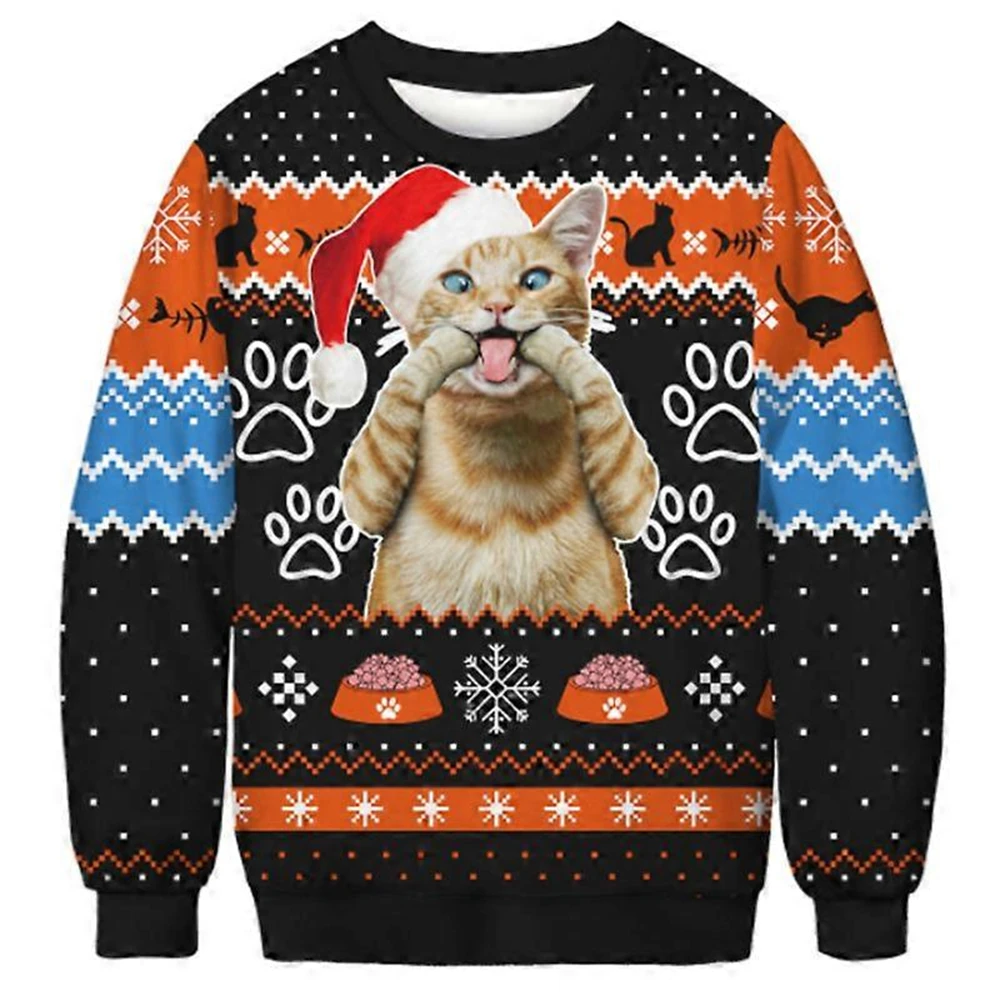 2026 Funny Kawaii Cats Ugly Christmas Sweater Animal Graphic Sweatshirts Harajuku Street Jumper Sweaters Funny Duck Tracksuits