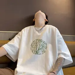 Men's T-shirts Oversized 5XL Cotton T Shirt White for Men Casual Summer Wear Bamboo Print Tee Shirts Men Clothing Big Size