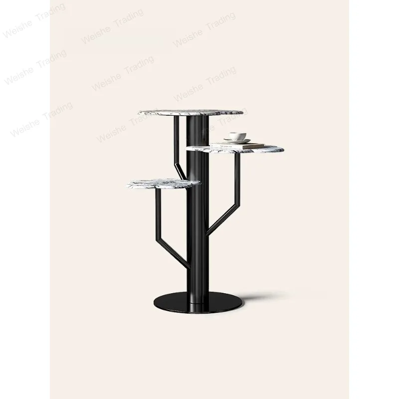 Living room floor-to-ceiling flower stand stainless steel multi-layer shelf natural marble edge