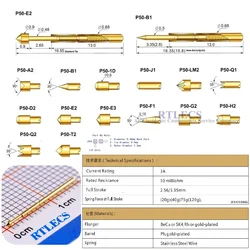 100 szt. Sprężynowe sonda testowa pozłacane z serii P50 elektroniczna igła do wykrywania goto testowanie pinezki 3A