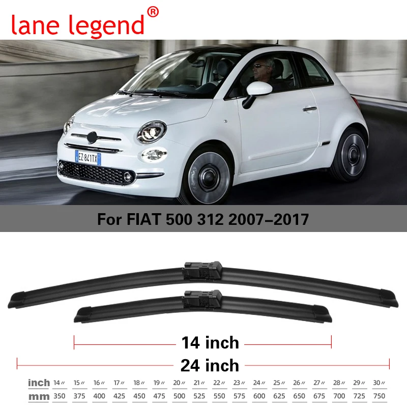 Lane Legend Wiper Front Wiper Blades For FIAT 500 312 2007-2017 2008 2009 2010 Windshield Windscreen Front Window 24\'\'+14\'\'