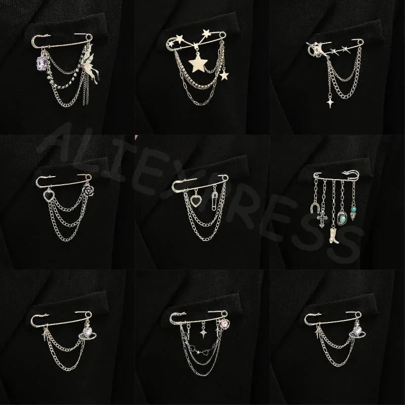 متعدد العناصر الهيب هوب القوطية ورقة كليب ملحق للسراويل الرائعة الشرير شرابة الحب فراشة سلسلة بروش الرجعية #3