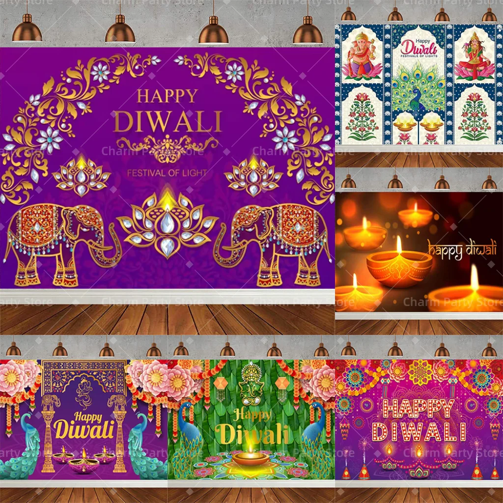 

Indian Traditional Happy Diwali Backdrops Festival of Lights Party Mural Hindu Candle Background Prop Room Decor Custom Supplies