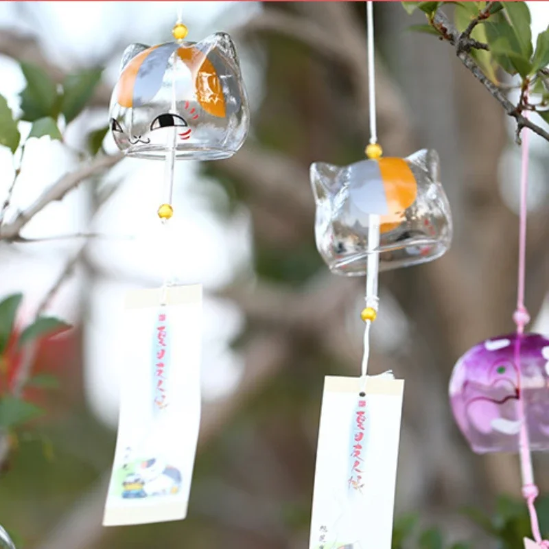 Japanese Style Glass Wind Chimes Hanging Craft Wind Bell Home Garden Decor New Glass Cat Pattern Wind Chime Bell Hanging Decor