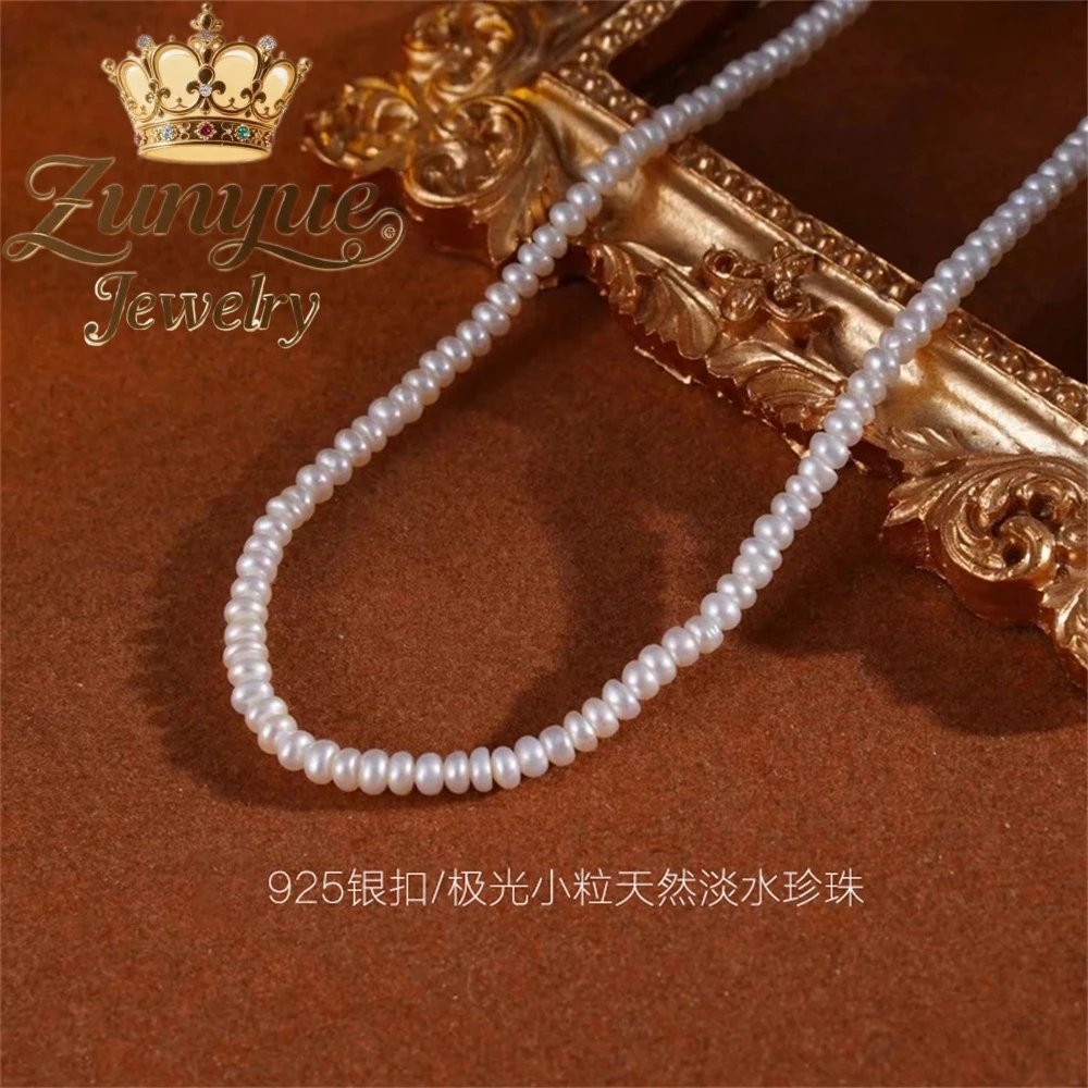 

S925 Silver Aurora Baroque Natural Freshwater Pearl Necklace Women's Collarbone Chain, Beaded Necklace Fashion Jewelry Exquisite