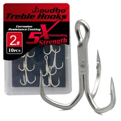 Treble Hooks 5X Strong Barbed Sharp Triple Fishing Hook for Freshwater and Saltwater 10pcs 2# 4# 6# 8# 10#
