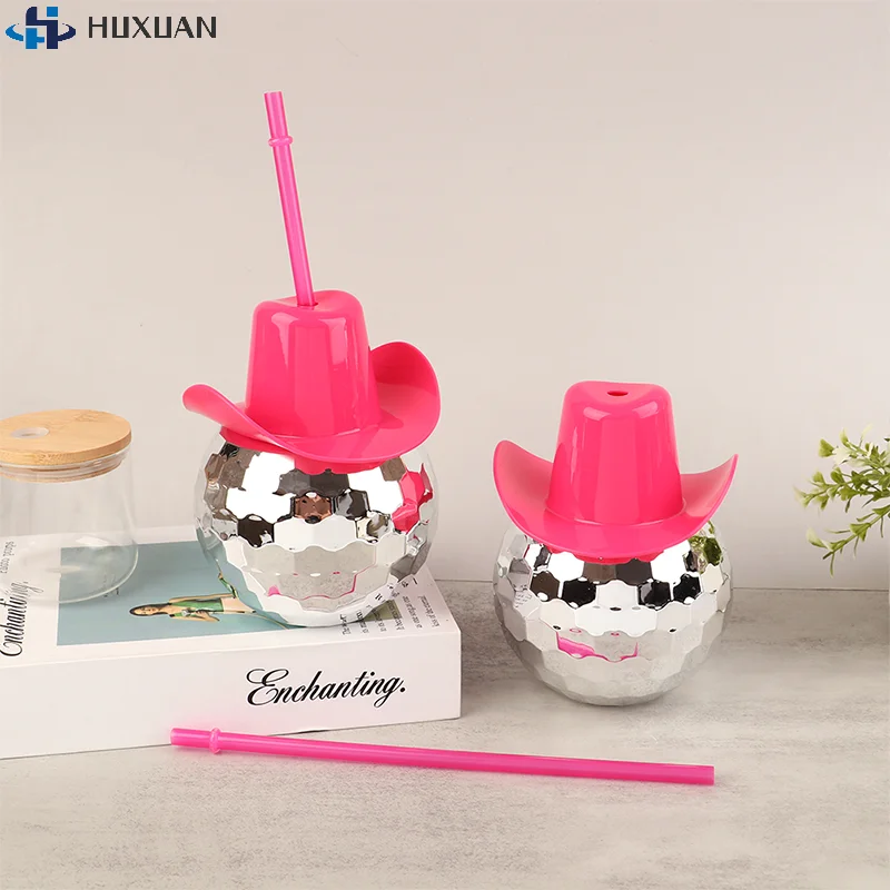 1Pc 600ml Unique Disco Ball Cups Cowboy Disco Ball Cup With Straws Flashing Cocktail Ball Electroplating Ball Cup Drinking Cup