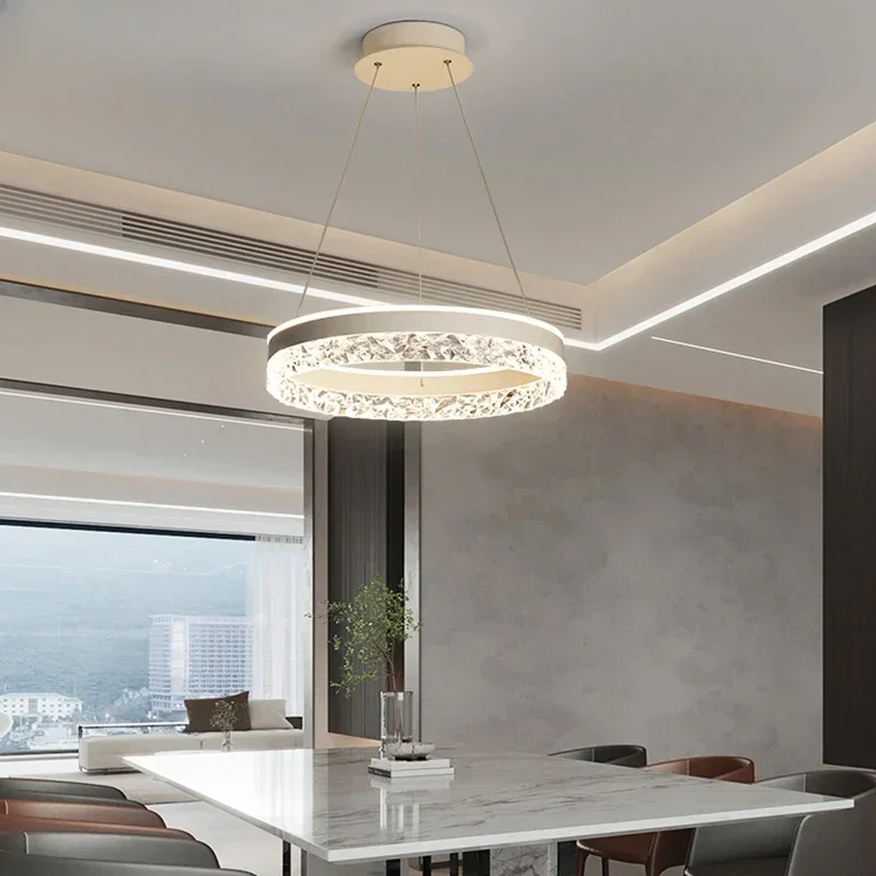 

Nordic Creative Modern LED Chandelier Ceiling Dimmable Round Chandelier Living Room Dining Room Bedroom Glossy Lighting Fixtures