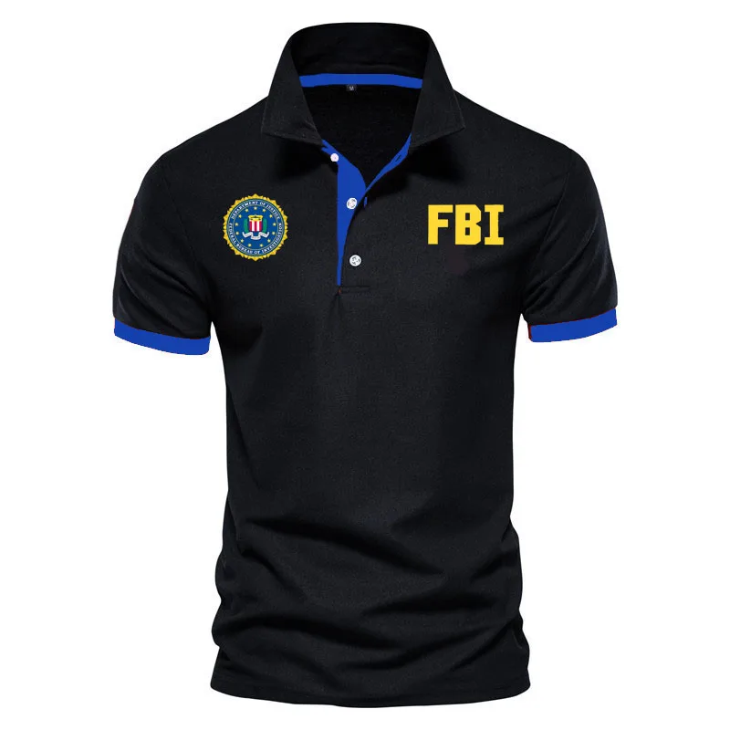 Summer classic men's POLO shirts Hot sale Comfortable breathable short-sleeved tops FBI printed business men's lapel T-shirts